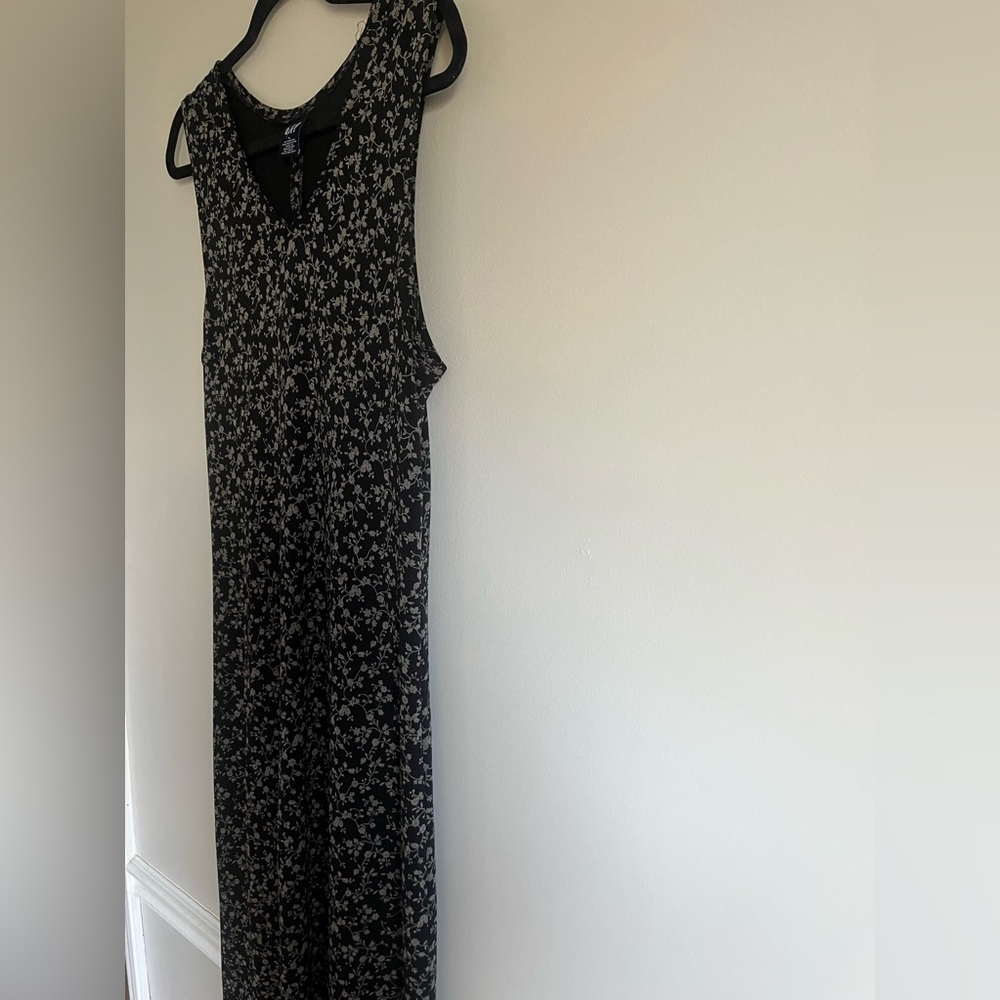Vintage 90s/2000s GAP Flora Maxi Dress Sleeveless V-Neck Black/Gray Y2K Sz L - Picture 4 of 9